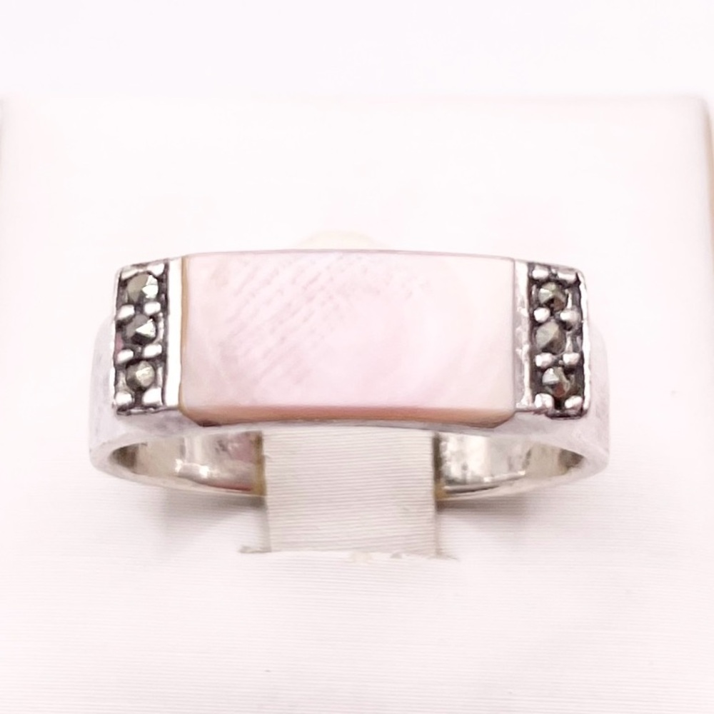 Estate Pink and Silver Rectangular Shell Ring